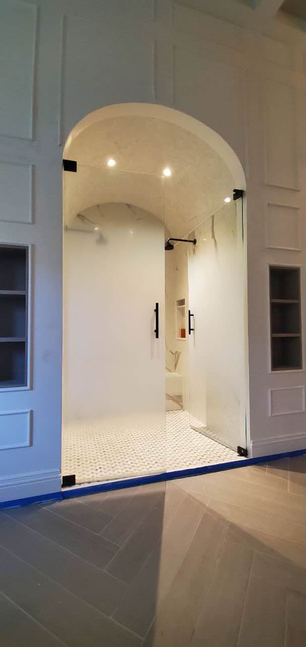 Large Tinted Bathroom Door window film design CG17
