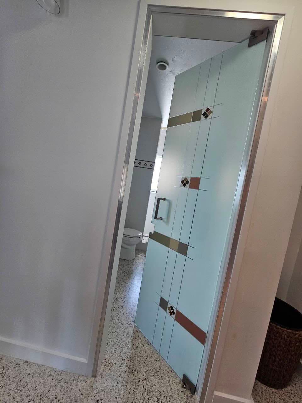 Lined Bathroom Door window film design Custom Design