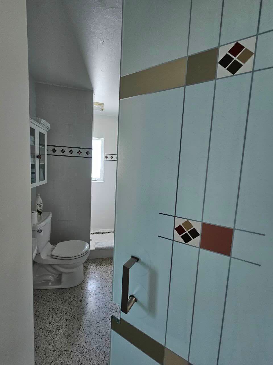 Lined Bathroom Door window film design Custom Design
