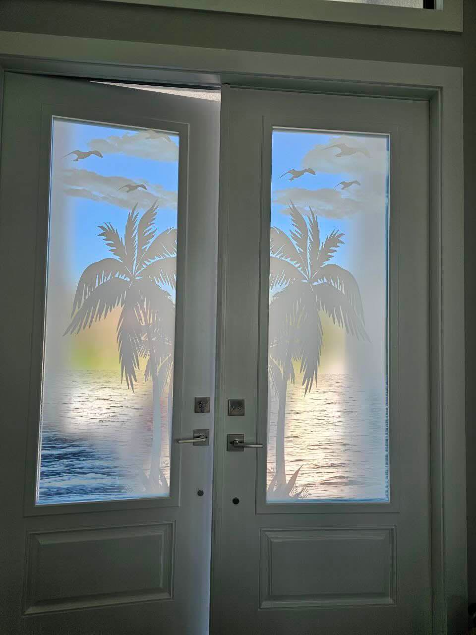 Palm Tree Front Door window film design Custom Design