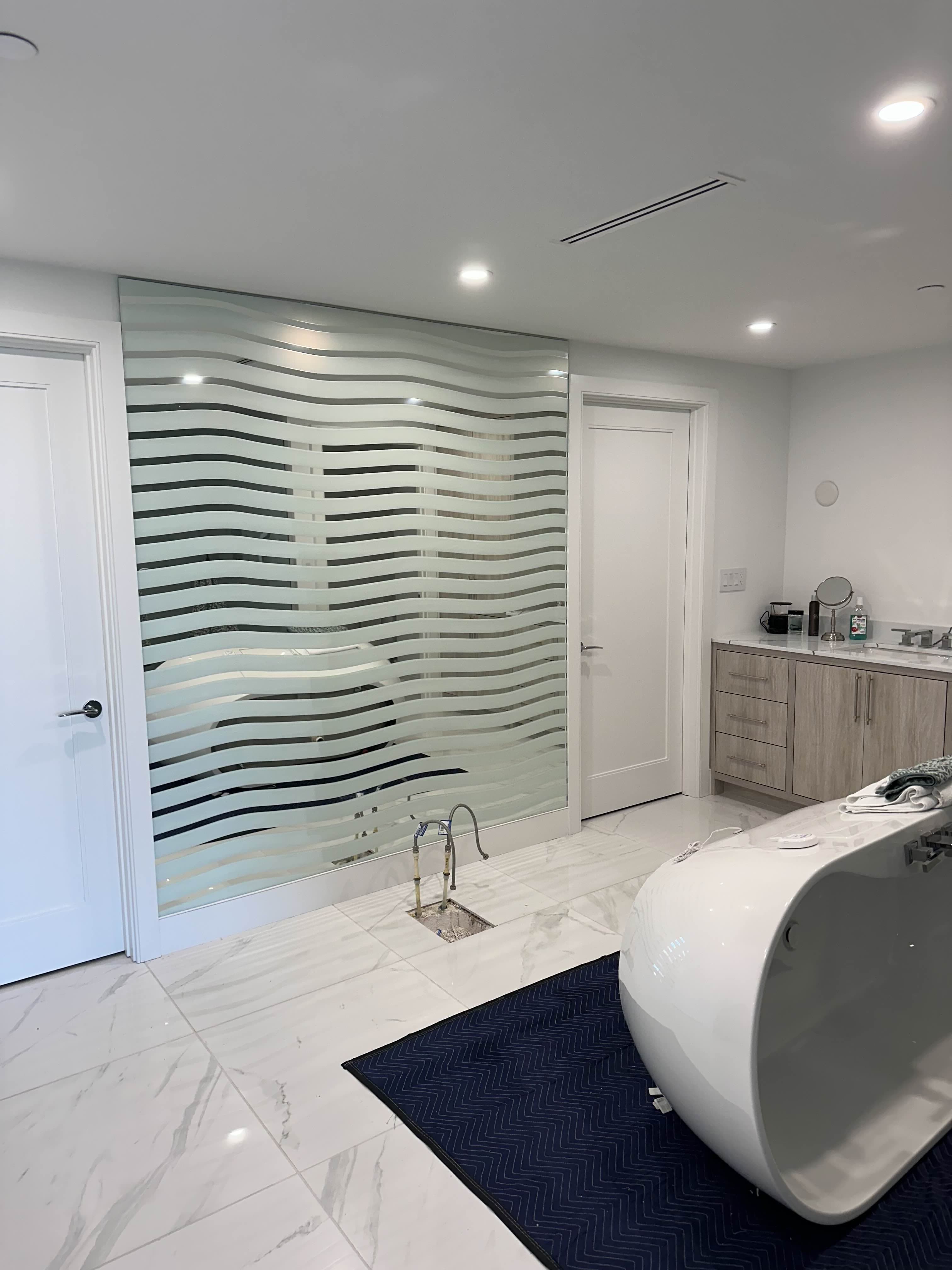Ocean Wave Striped Bathroom Mirror window film design Custom Design