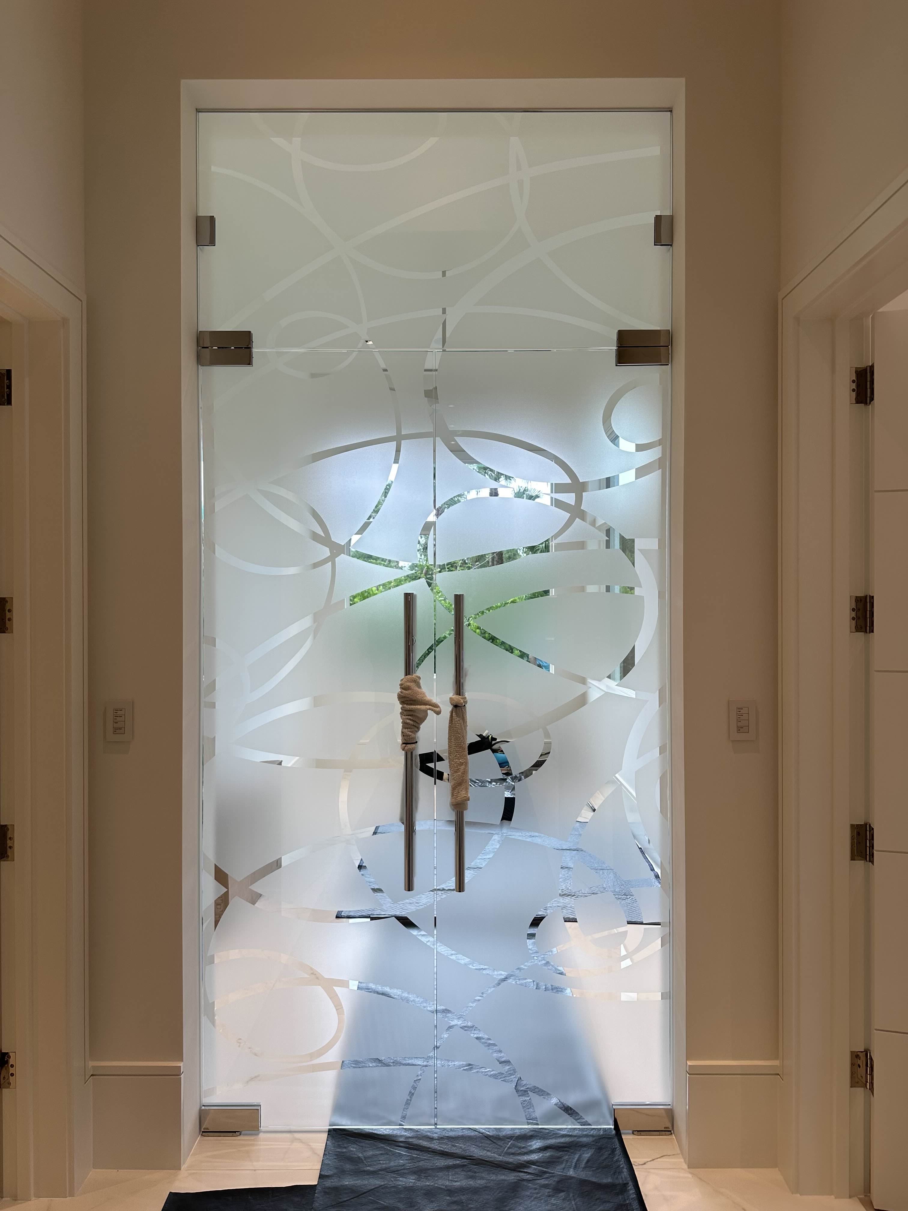 Squiggly Front Door window film design Custom Design
