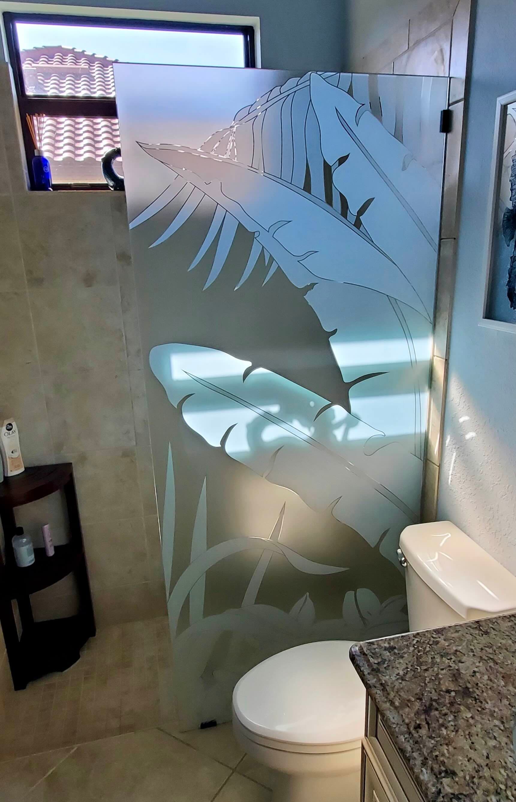 Palm Bathroom Divider Window window film design CG12