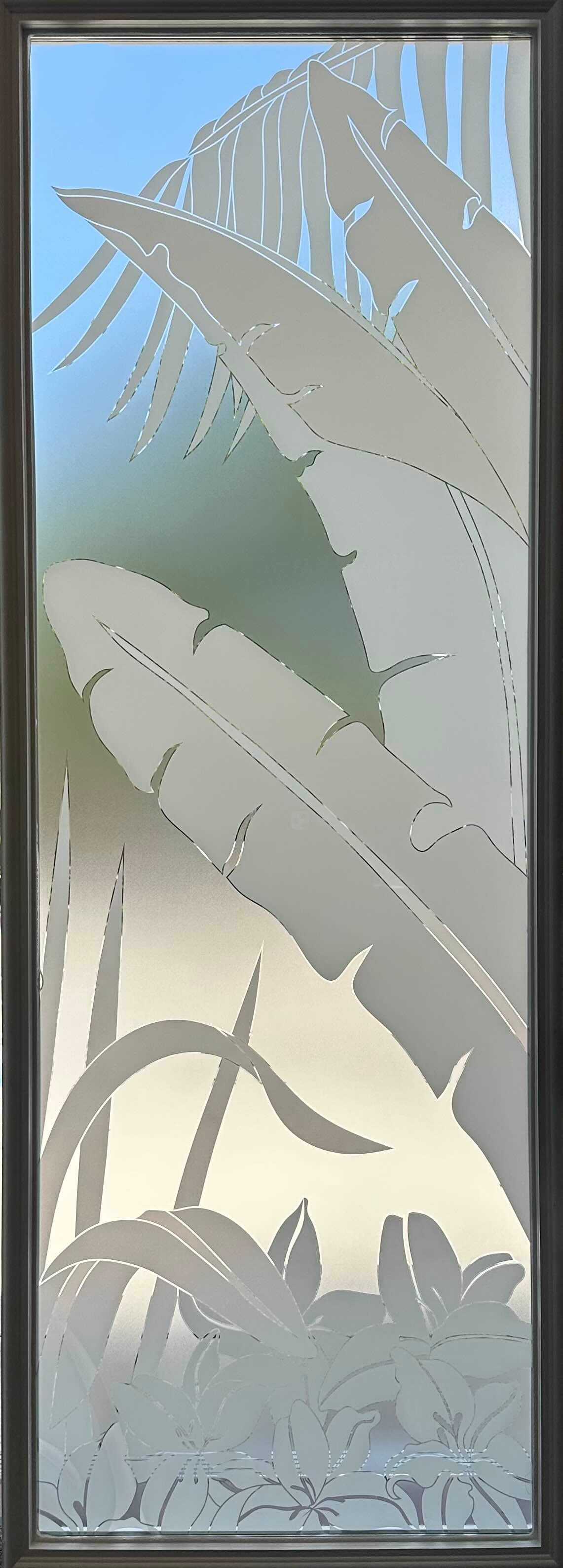 Decorative palm-inspired window film design