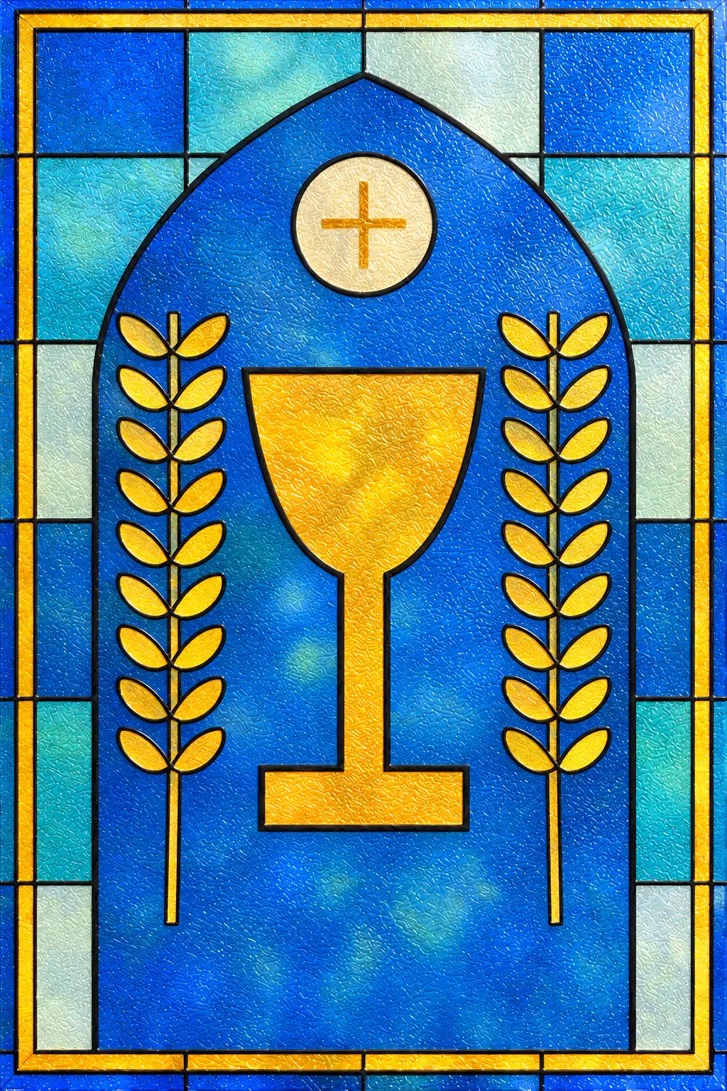 Chalice and Wheat — simulated translucent film with fine glossy UV-varnish relief