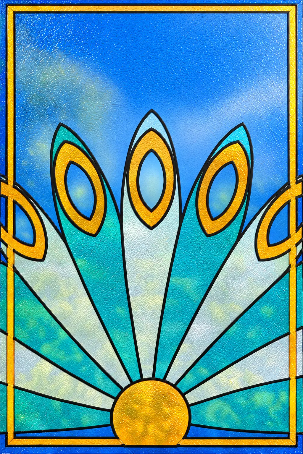 Peacock Fan — simulated translucent film with fine glossy UV-varnish relief